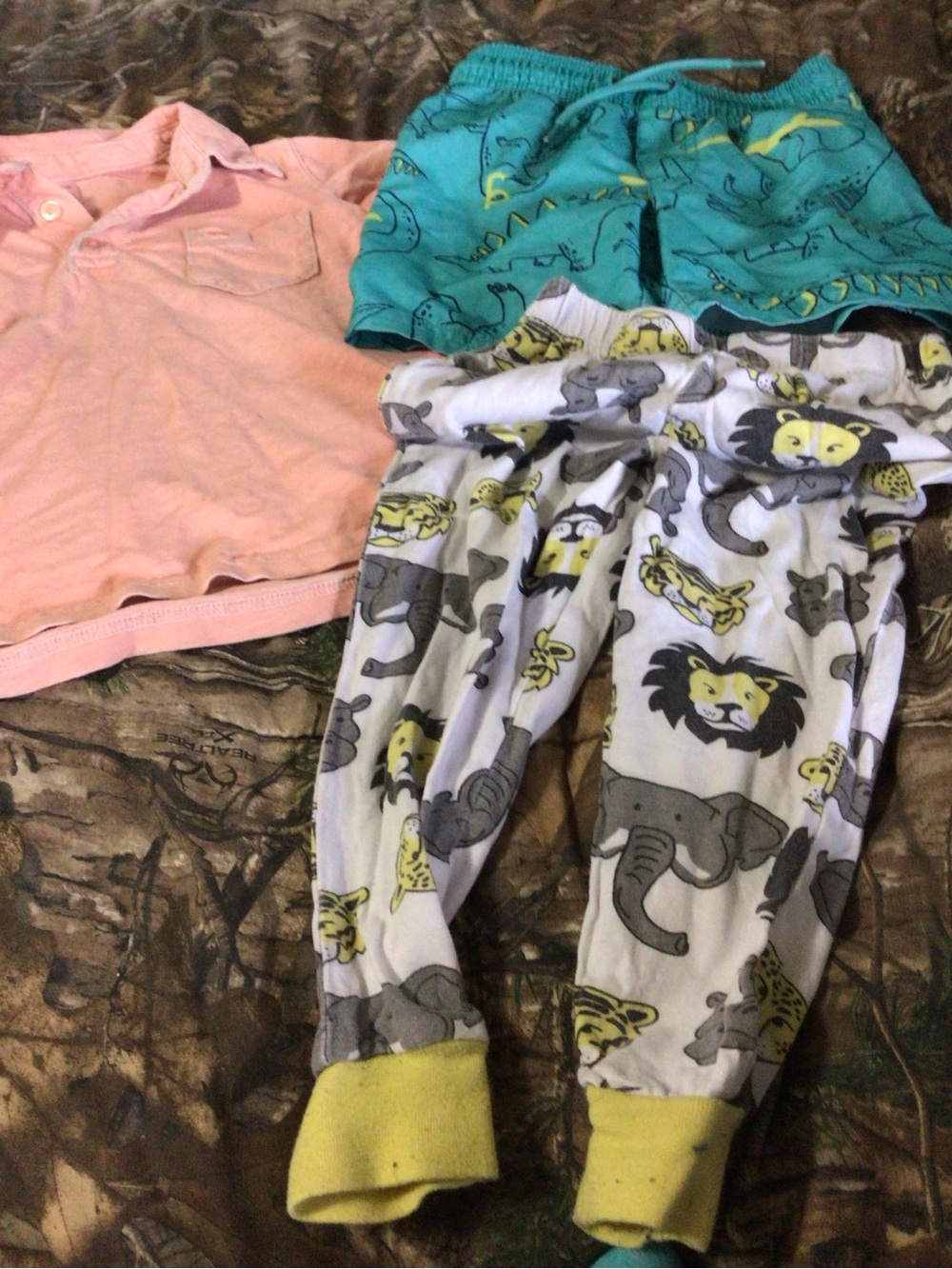 Carter's Teal Dino Shorts & Yellow Animal Print Joggers Set